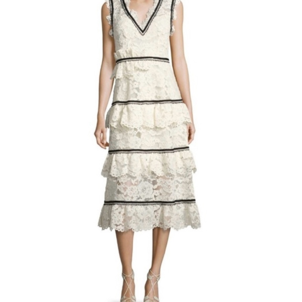 Self-Portrait White Tiered Lace Dress